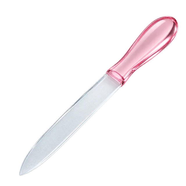 3D-style illustration of glass nail file with pink handle