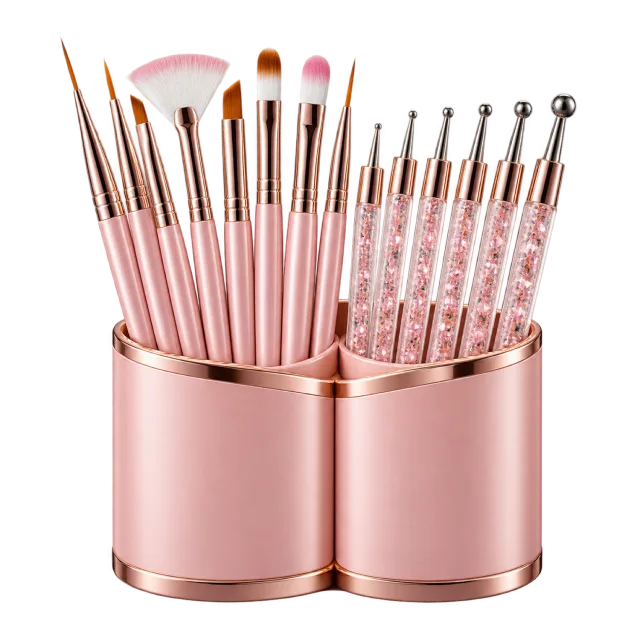 3D-style illustration of nail art brush set with dotting tools
