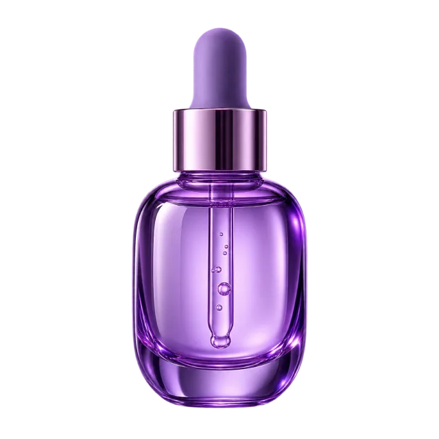 3D-style illustration of purple hair serum dropper bottle