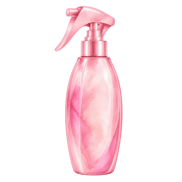 Watercolor-style illustration of leave in conditioner spray in pink bottle