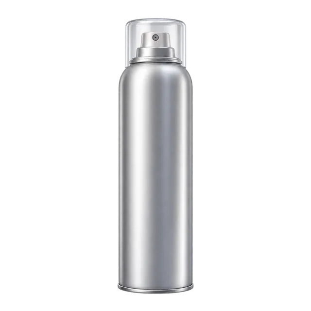 3D-style illustration of dry shampoo aerosol can with blank silver body
