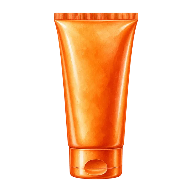 Watercolor-style illustration of orange hair cream tube
