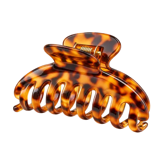 3D-style illustration of amber tortoiseshell hair claw clip
