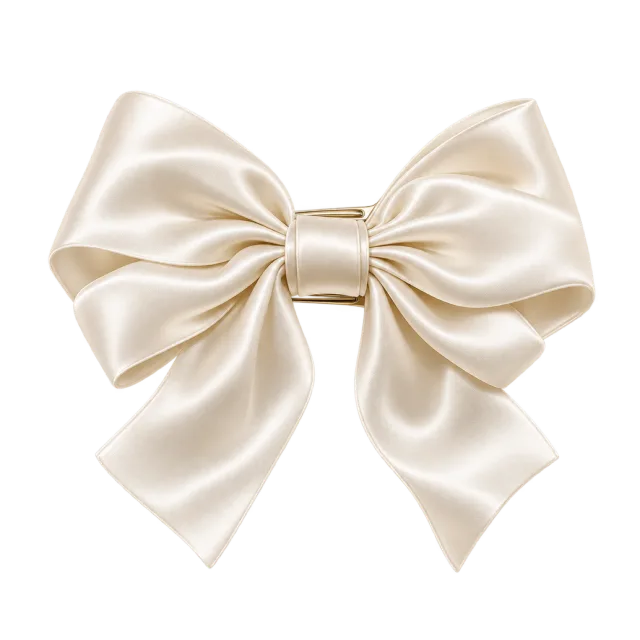 3D-style illustration of ivory satin hair bow clip