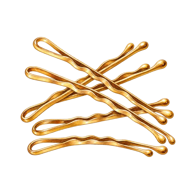 Watercolor-style illustration of set of gold bobby pins