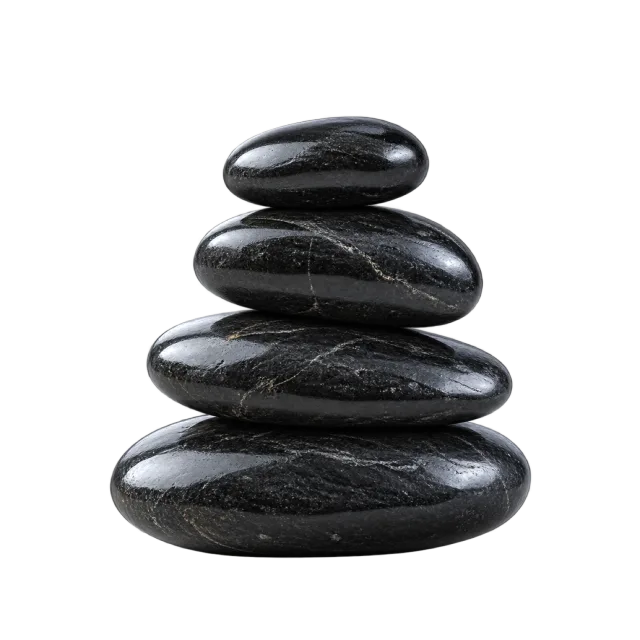 3D-style illustration of black spa massage stones in neat stack