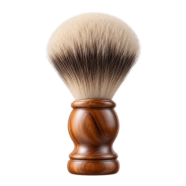 3D-style illustration of wooden shaving brush with soft bristles