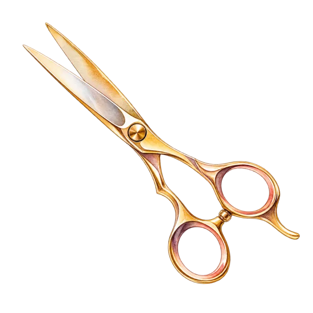 Watercolor-style illustration of gold colored hair cutting scissors