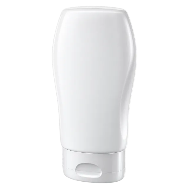A plain curved white bottle standing on its flip-top cap
