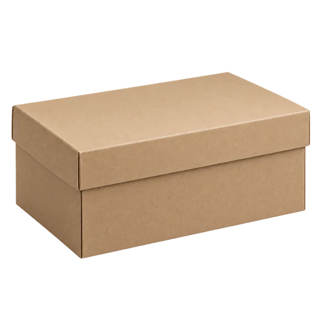 A rectangular brown cardboard shoe box with a separate fitted lid