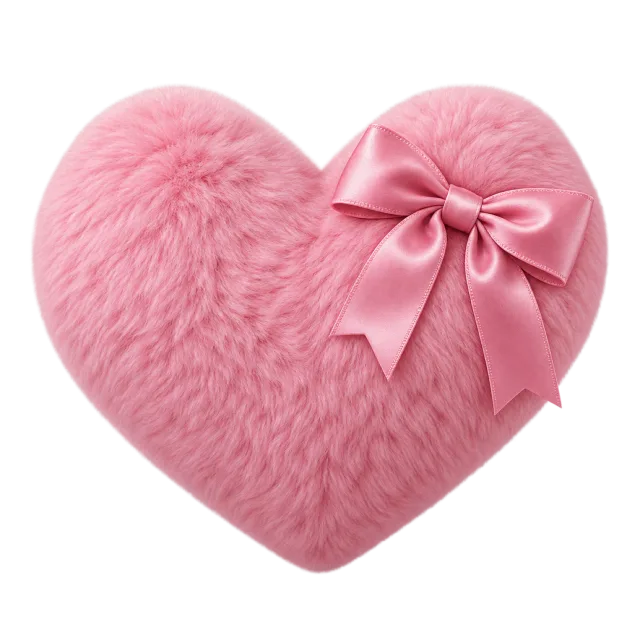 Soft pink furry heart decorated with a matching satin bow