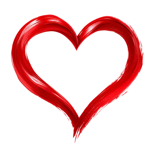 Red painted heart outline with sweeping brush marks and tapered ends