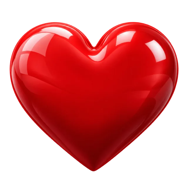 Rounded red heart with a smooth glossy surface and white highlights