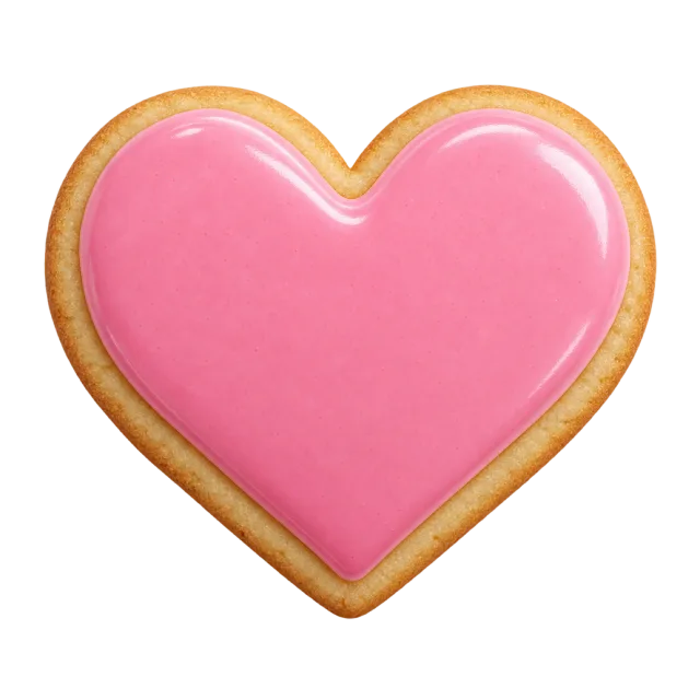 Golden heart-shaped cookie topped with smooth pink icing