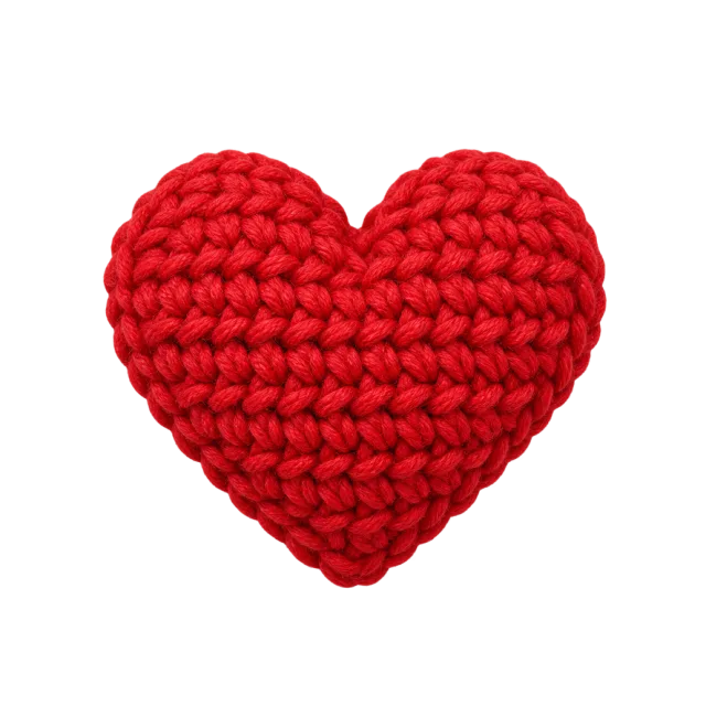 Plump red heart with a chunky crochet stitch texture