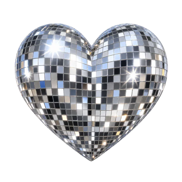 Heart covered in small reflective silver mirror tiles