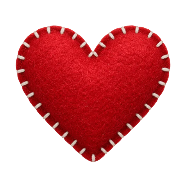 Red felt-style heart bordered by contrasting white blanket stitches