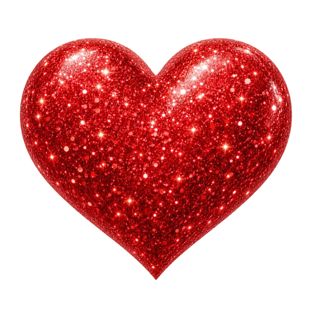 Red heart densely covered in sparkling glitter