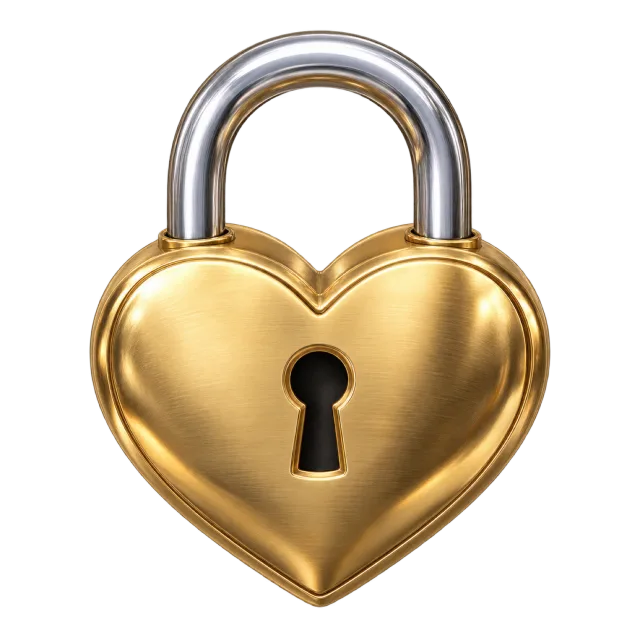 Gold heart-shaped padlock with a dark keyhole and silver shackle