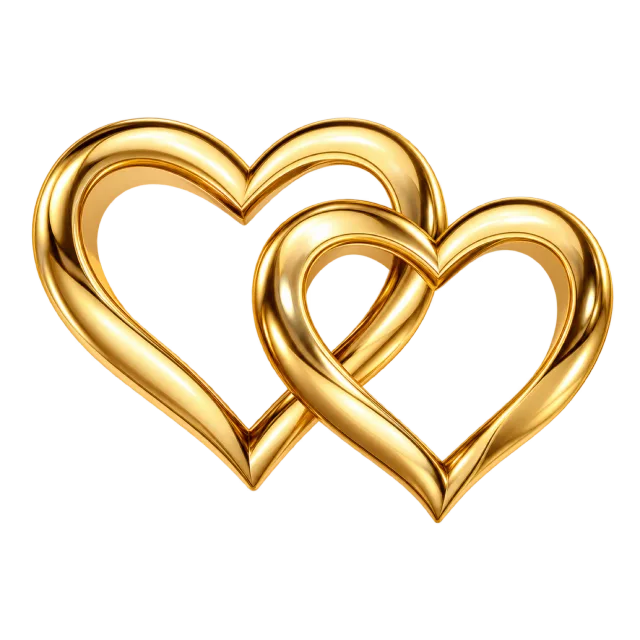 Two overlapping gold heart outlines with rounded reflective edges
