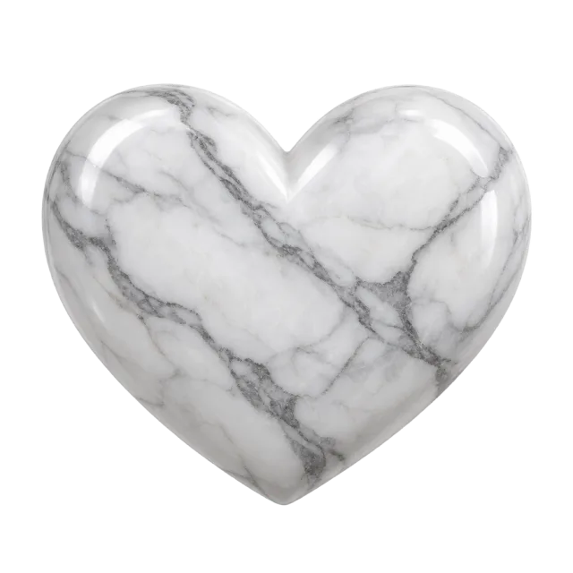 Smooth white marble-style heart with branching gray veins