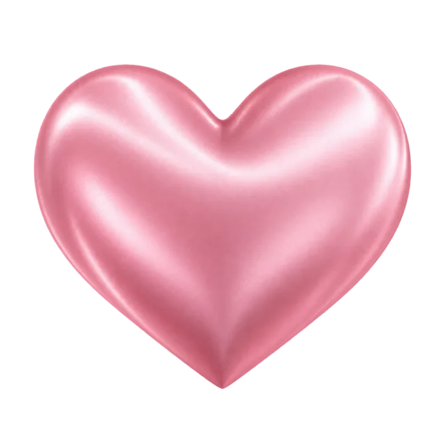 Rounded pink heart with a silky sheen and soft pearly highlights