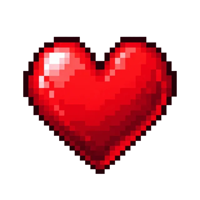 Red pixel art heart with a dark blocky border and white highlight