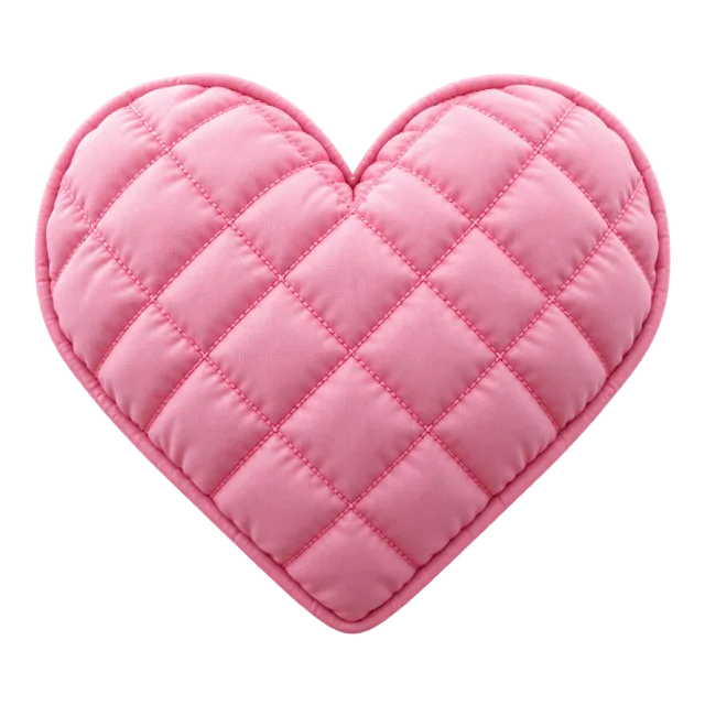 Padded pink heart with diamond quilting and a stitched outer seam