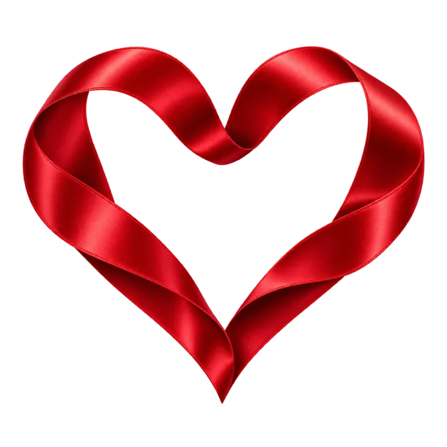 Twisting red satin ribbon forming an open heart outline