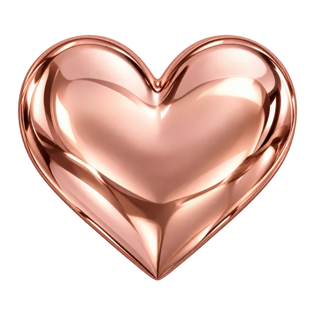 Smooth rose gold-colored heart with bright metallic reflections