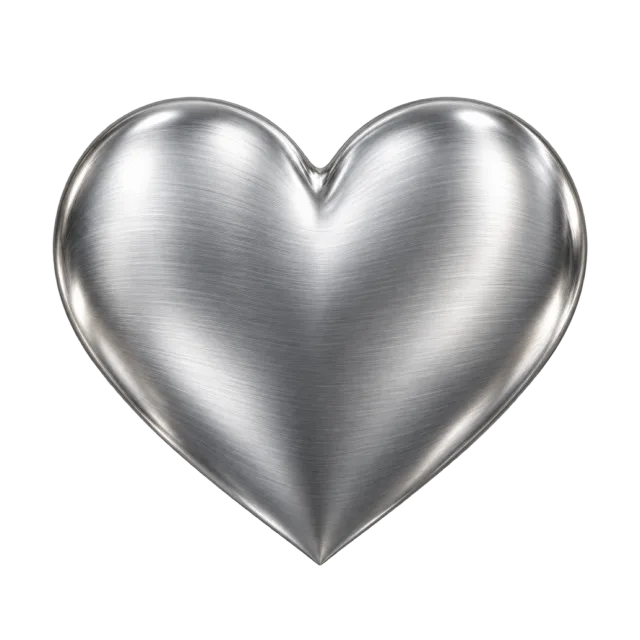 Rounded silver-colored heart with a subtle brushed metallic texture