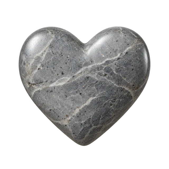 Smooth gray stone-style heart crossed by irregular pale veins