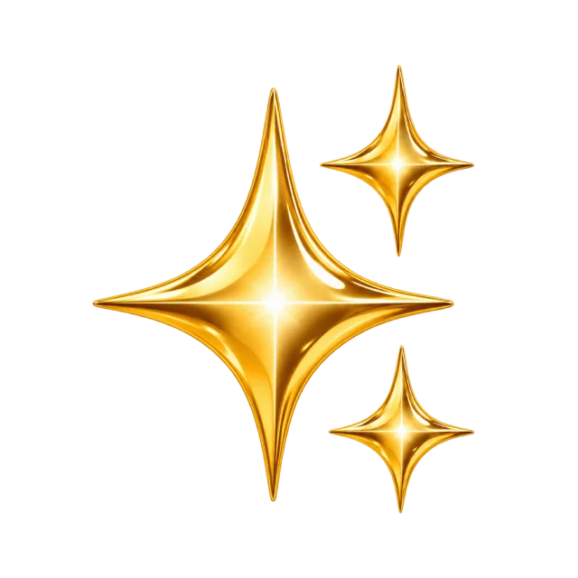 Three gold four-point sparkles in different sizes