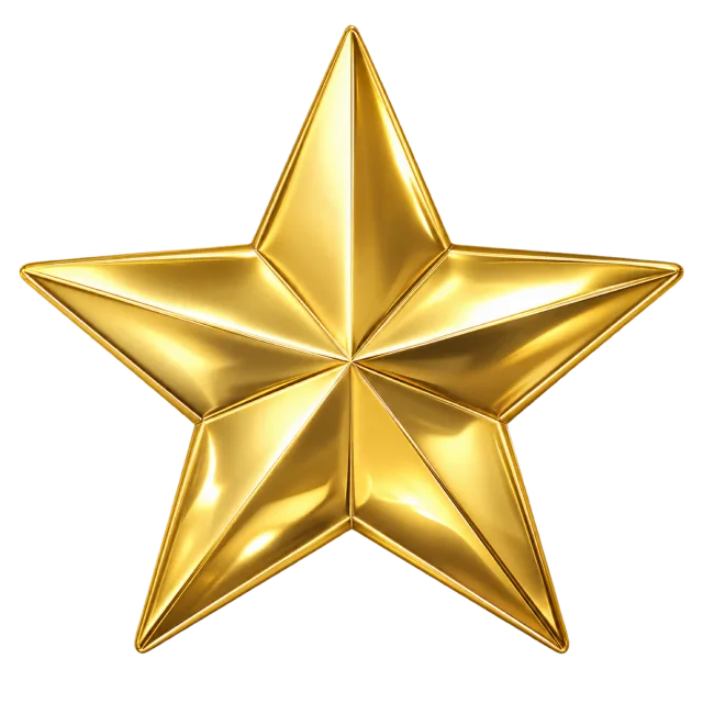 Five-pointed gold star with raised angular sections and metallic highlights