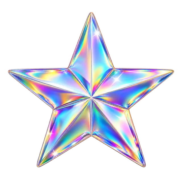 Five-pointed metallic-style star with an iridescent rainbow sheen