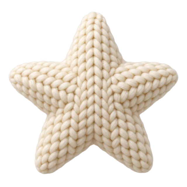 Cream-colored padded star with prominent knitted stitches