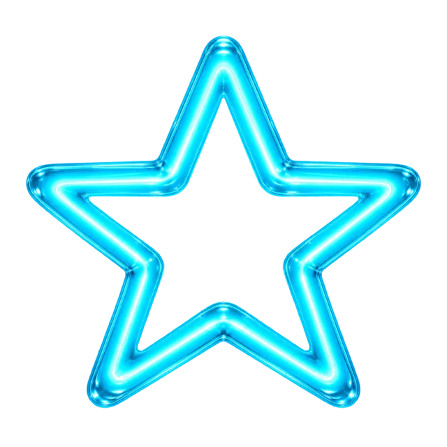 Bright cyan five-pointed star outline with a luminous tubular effect