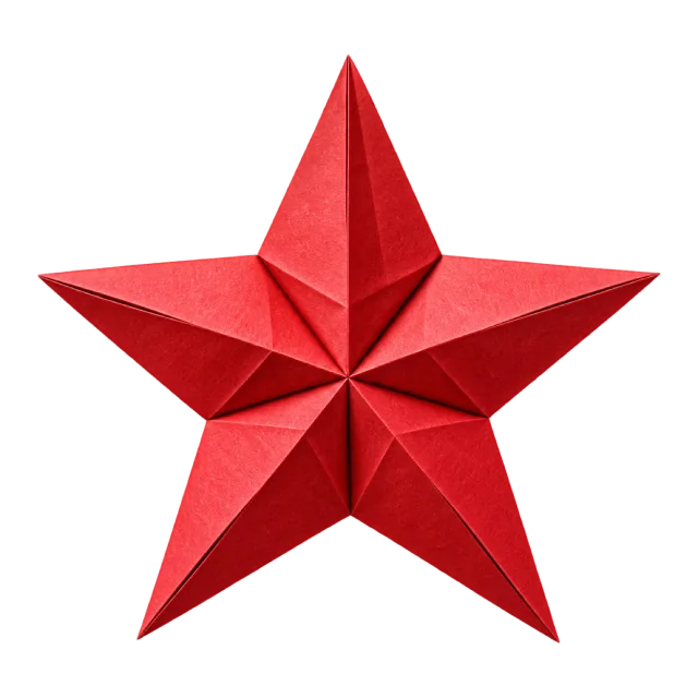 Red folded paper star with crisp triangular creases