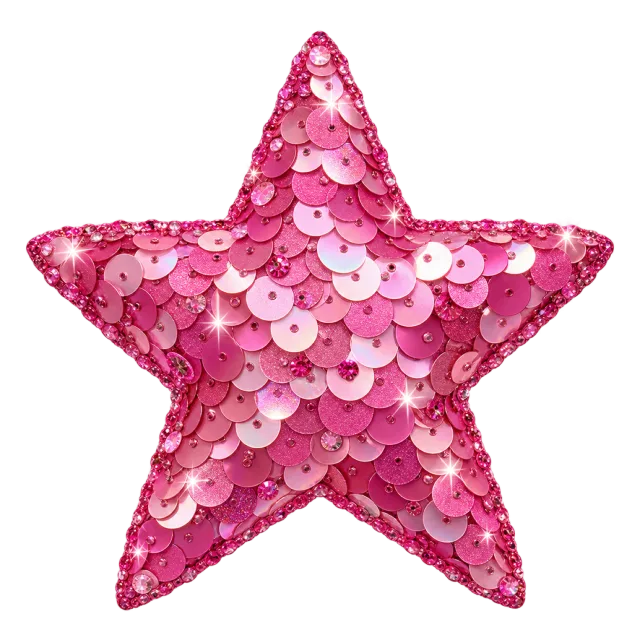 Padded pink star covered in overlapping shiny sequins