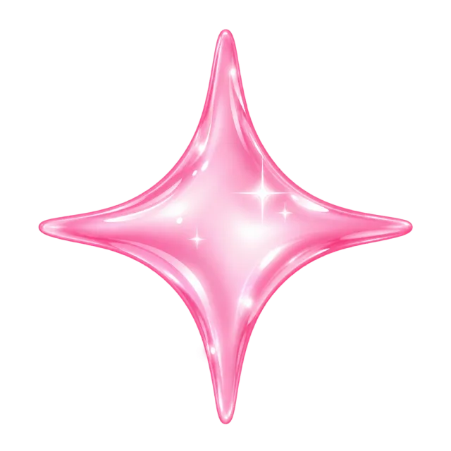 Glossy pink four-point sparkle with curved sides and bright highlights