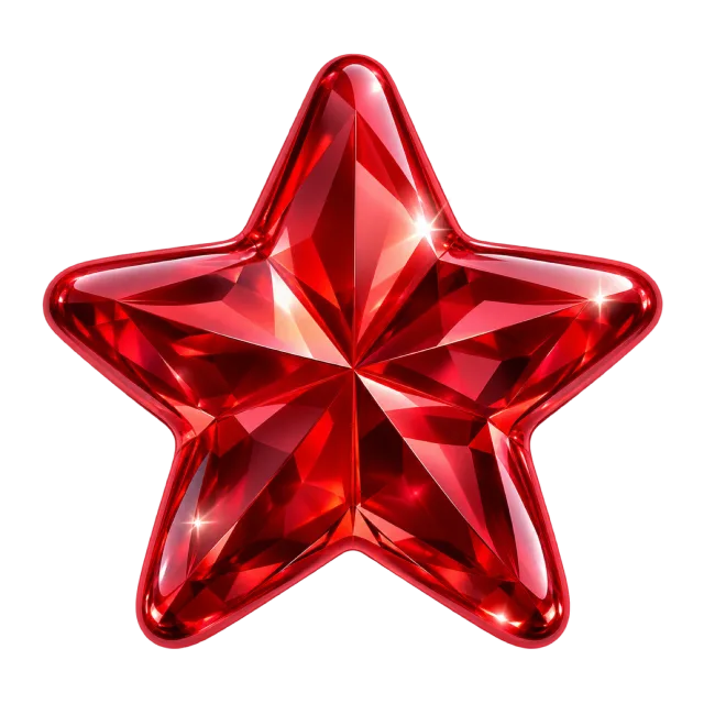 Rounded red star with a faceted center and glossy highlights