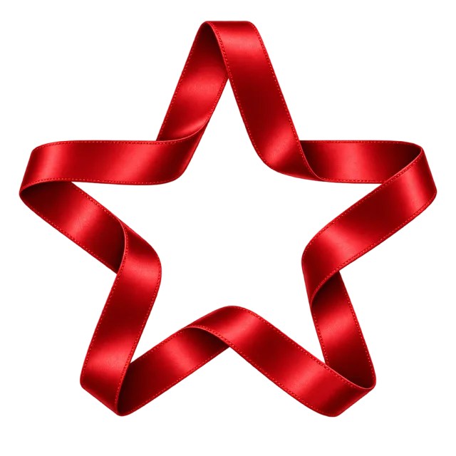Twisting red ribbon arranged as an open five-pointed star