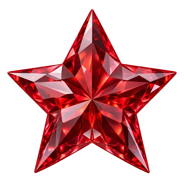 Sharp five-pointed ruby-red gem star with angular facets