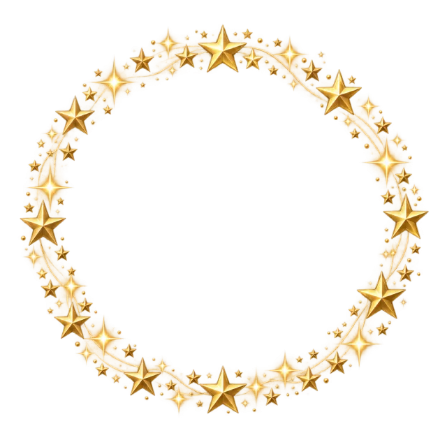 Circular wreath made from gold stars and delicate scattered sparkles