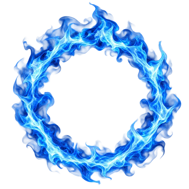 Circular ring of blue and cyan flames around an open center