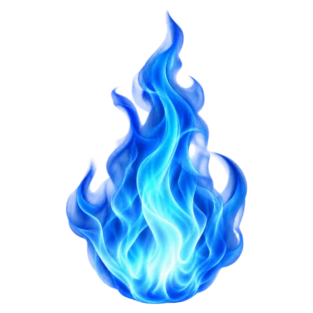 Upright blue flame with a luminous cyan center and curling pointed tips