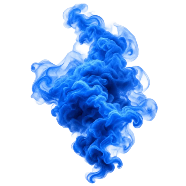 Billowing blue smoke cloud with deep cobalt folds and lighter curling edges