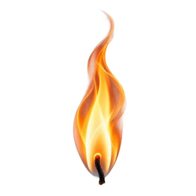 Slender orange and yellow flame rising from a short curved black wick