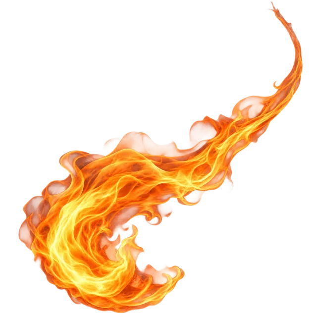 Sweeping orange flame trail with a rounded fiery head and a long tapered tail
