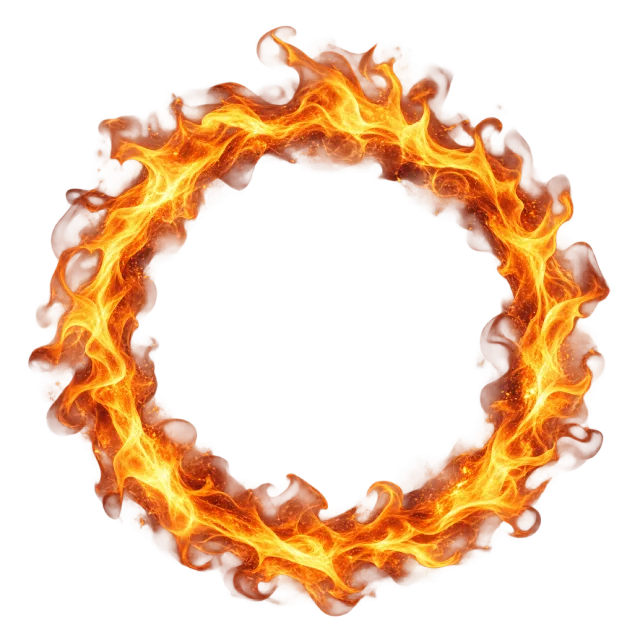 Circular ring of curling orange flames surrounding an open center